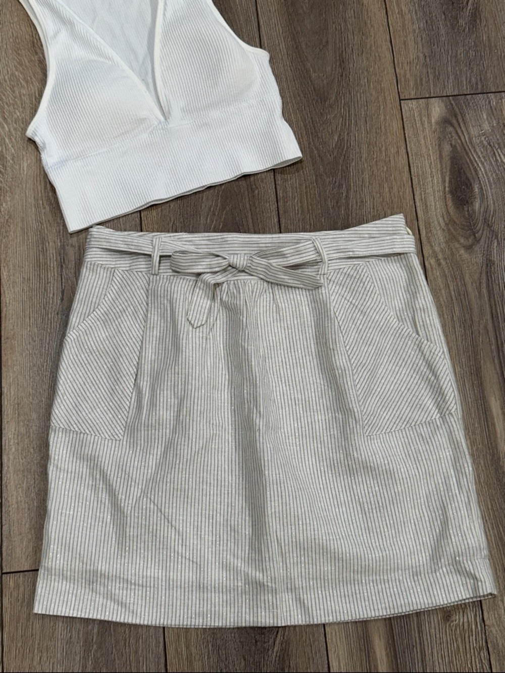 Stripe Sparkle Tie-Waist Mini Lined Skirt